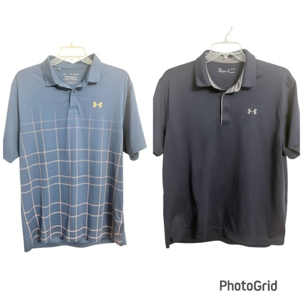 LOT OF 2 Under Armour Men's Polo Shirts Sz XL - Dark Blue and Blue/Coral EUC FH